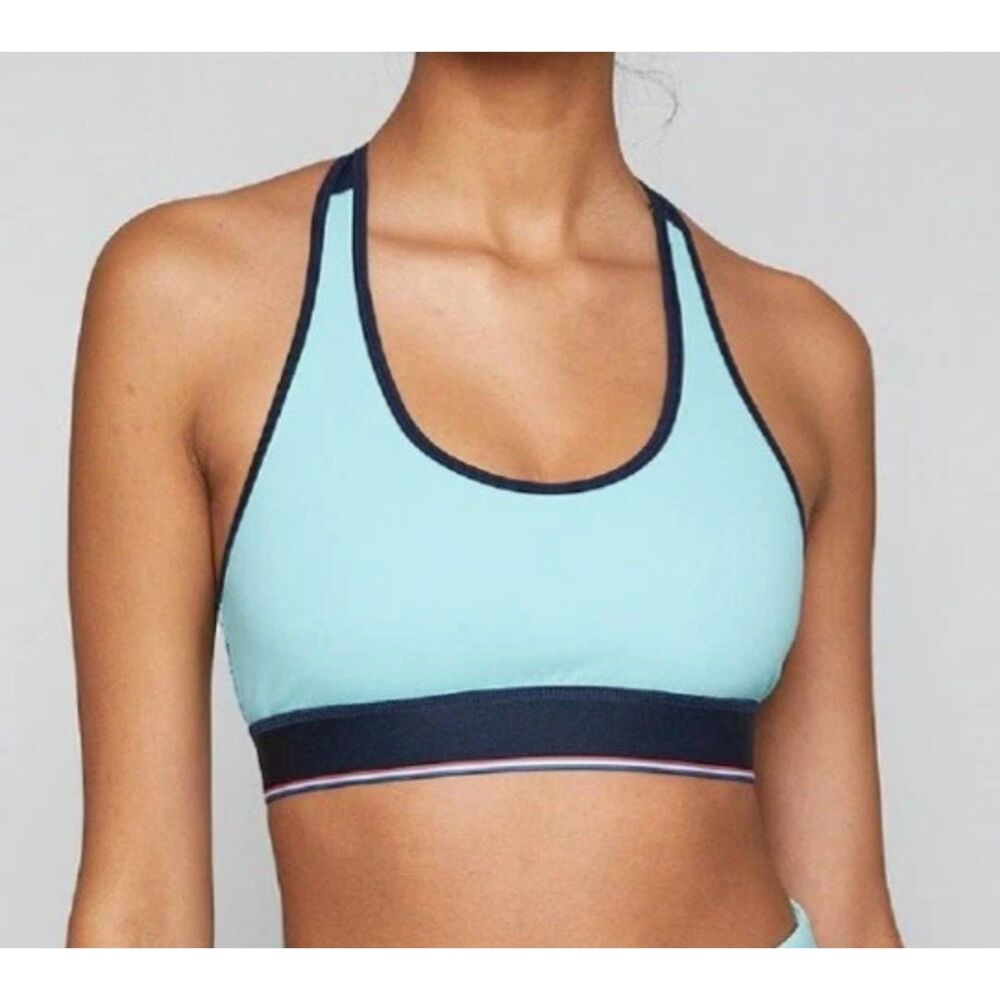 FourLaps NWT Circuit Aqua Navy Trim Medium Support Activewear Sports Bra Sz XL